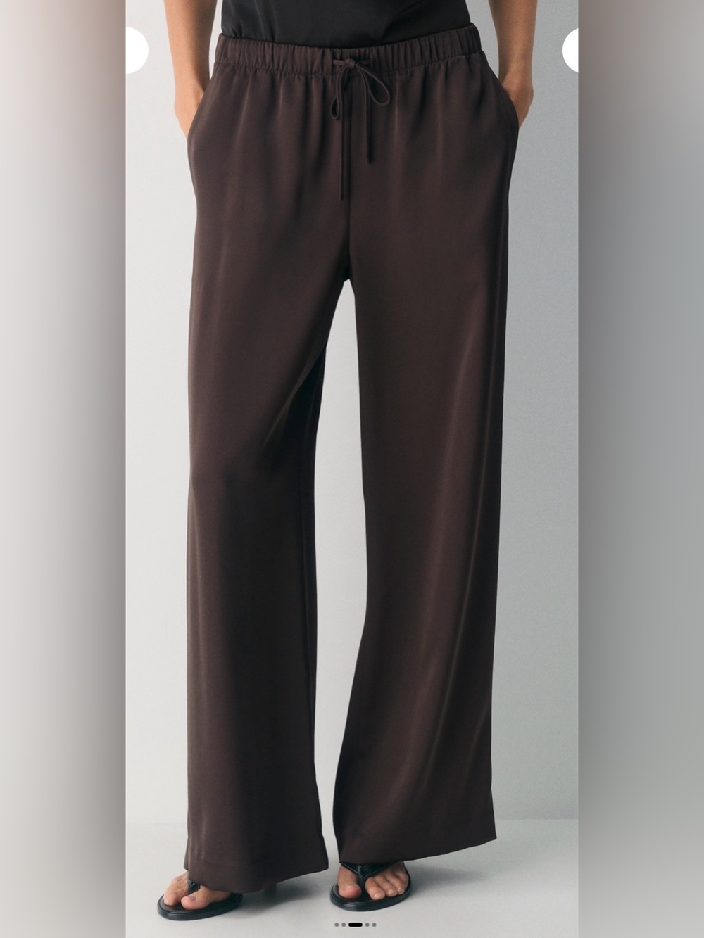 Aritzia Satin Lodge Wide-Leg Pull-On Pants in Rich Mocha Brown
